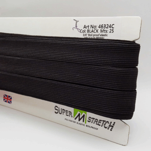 19mm Black Boil Proof Corded Elastic