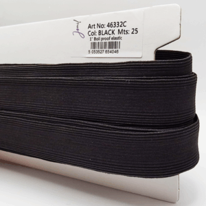 25mm Black Boil Proof Corded Elastic