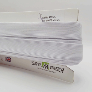 25mm White Boil Proof Corded Elastic