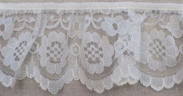 White Gathered Lace with Floral Pattern