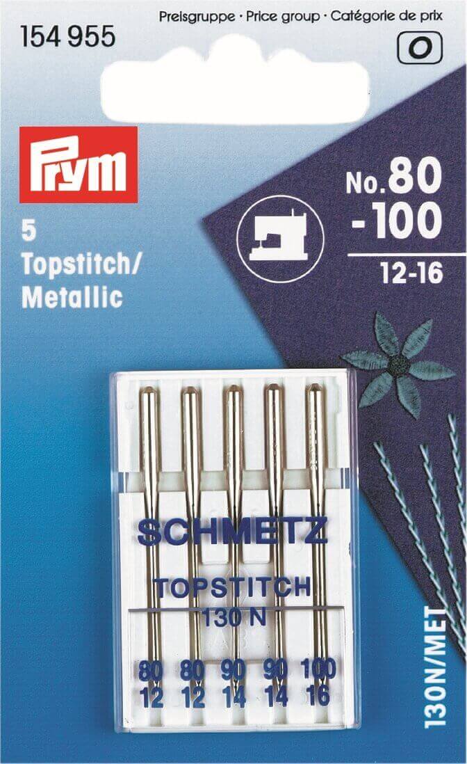 154955, Prym machine needles, top stitch/metallic point, size 80