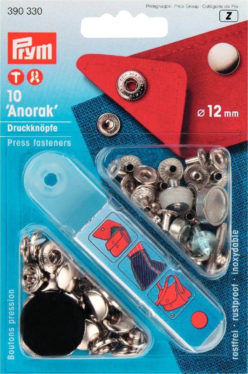 390330, Prym 12mm Anorak poppa fasteners in with tool each