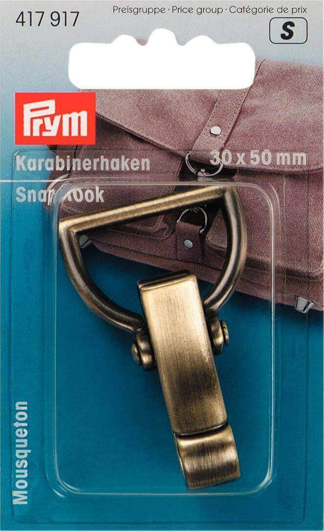 417917, Prym Snap hook 30mm antique brass brushed 5 cards · Wholesale