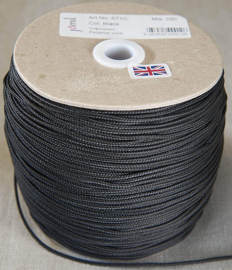 671c -B, 2.5mm Diameter Very Strong Polyester Cord In Black-250 Metres ...