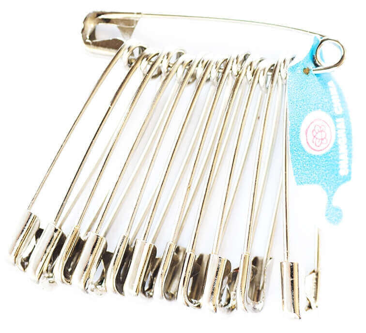 NSPB2, size 2 (35mm) nickel safety pins in bunches 72 bunches