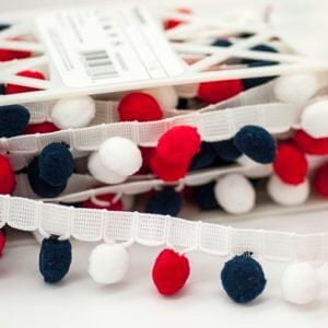Large 29mm deep multicolour pom pom fringe
